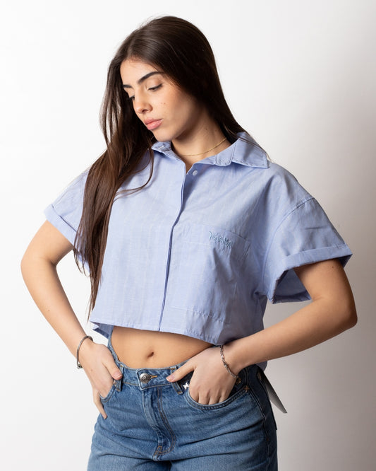 Camicia Disclaimer cropped a strisce donna