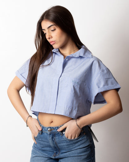 Camicia Disclaimer cropped a strisce donna