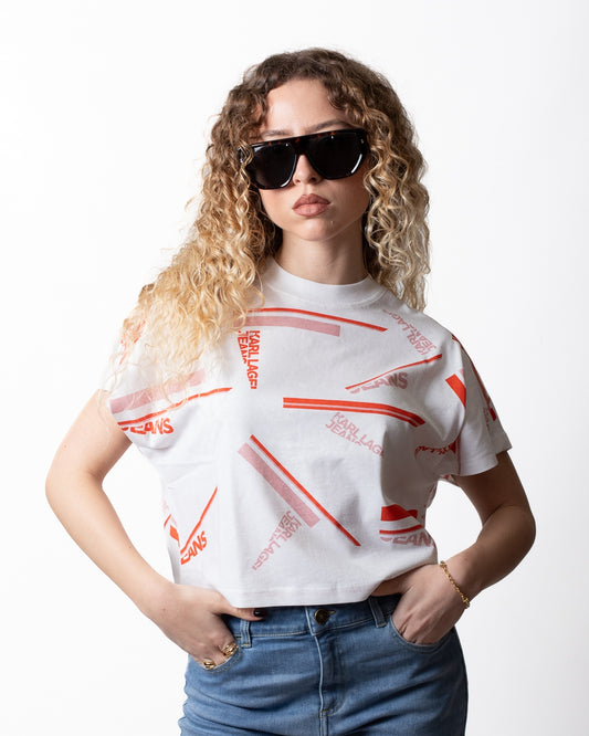 T-Shirt Karl Lagerfeld Jeans "Striped Logo" all-over donna