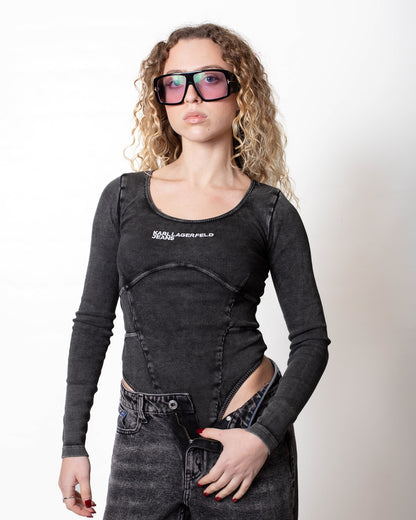 Body Karl Lagerfeld Jeans in costina con ricamo donna