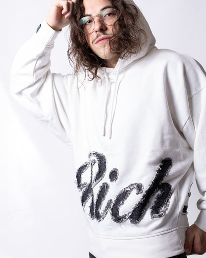 Felpa Richmond X con cappuccio e logo "Richmond" in denim effetto taglio vivo