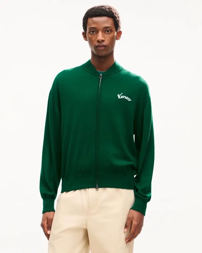 Cardigan Kenzo Paris in lana full zip con maxi ricamo sul retro