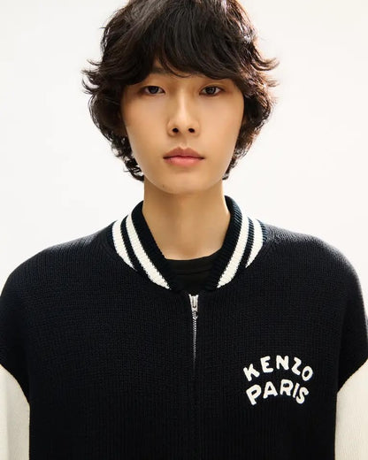 Cardigan Kenzo Paris full zip con maxi ricamo sul retro
