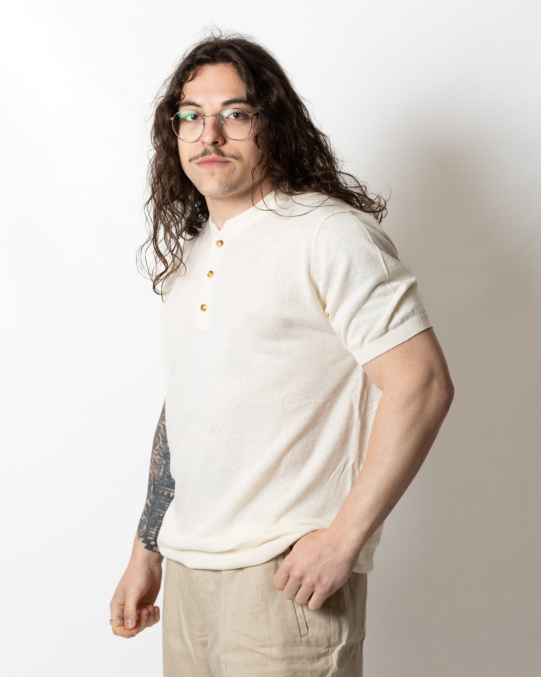 T-Shirt Liu Jo in misto lino con bottoni uomo