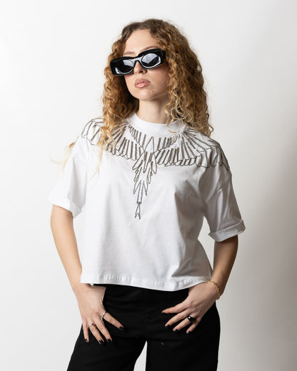 T-Shirt Marcelo Burlon cropped con perline donna