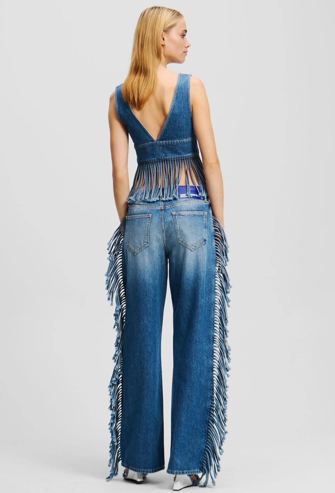 Top Karl Lagerfeld Jeans in denim con frange donna
