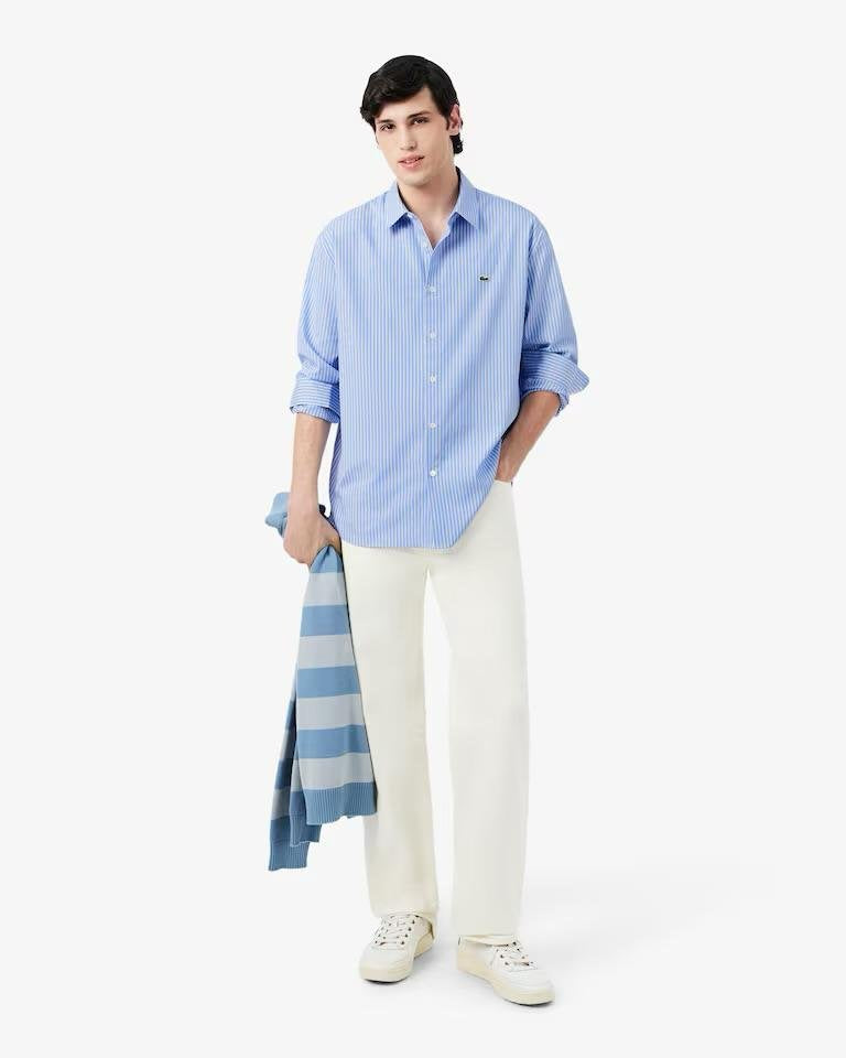 Camicia Lacoste candy stripe con iconico logo ricamato