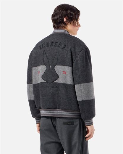 Giubbotto Iceberg in panno di lana bomber fit con ricamo e motivo a righe grigio