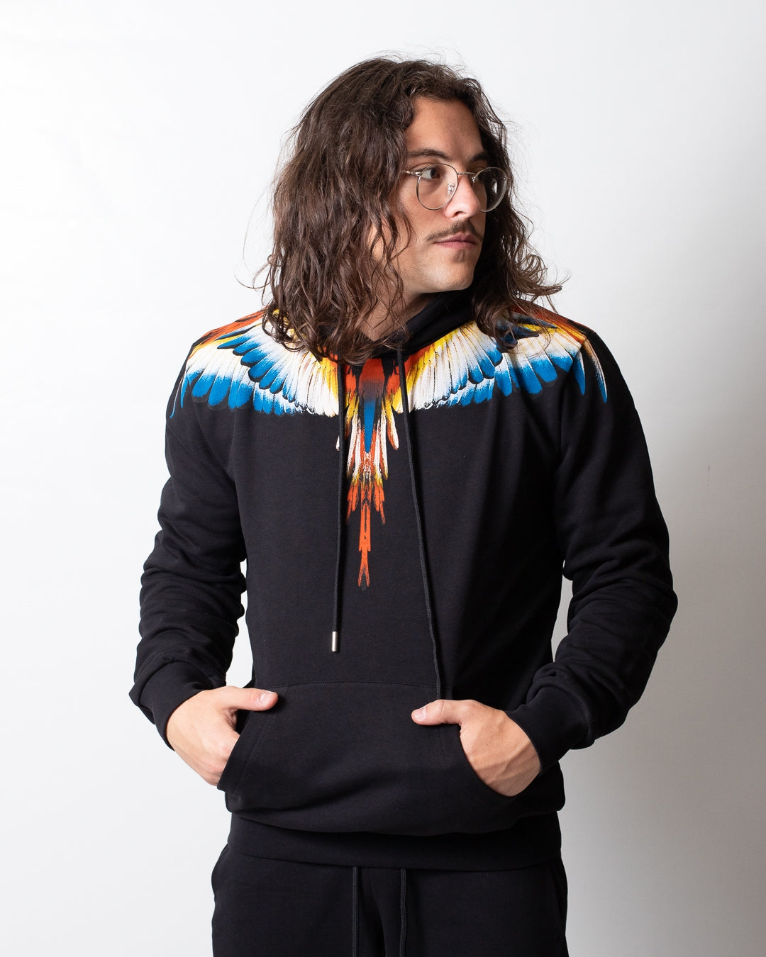 Felpa Marcelo Burlon con cappuccio e logo wings colorfull uomo