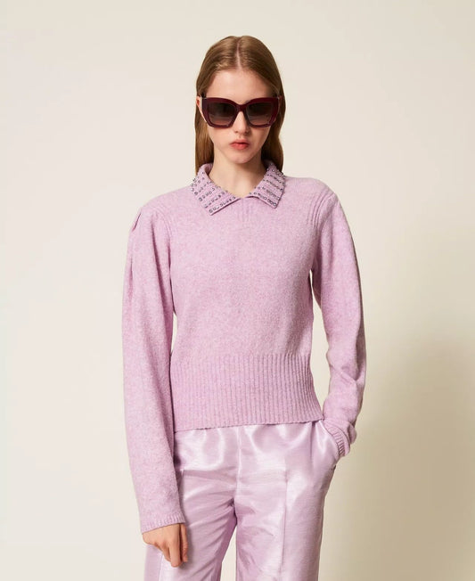 Maglia Twinset Actitude con colletto e gioielli donna