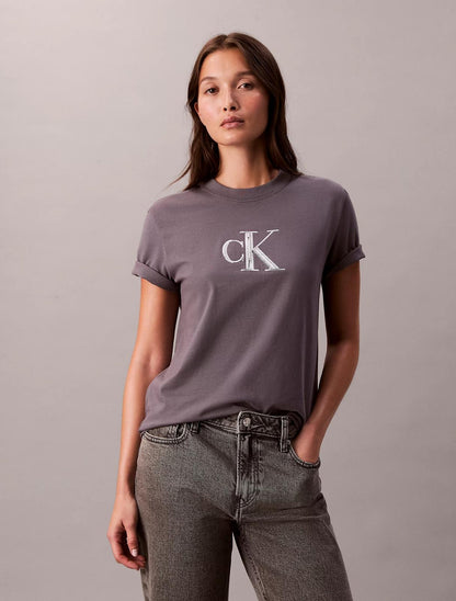 T-Shirt Calvin Klein con logo paillettes donna