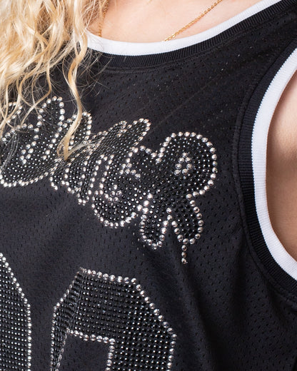 Canotta Disclaimer in rete con strass donna