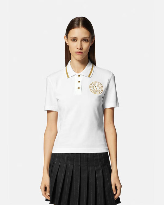 Polo Versace Jeans Couture con logo ricamato e dettagli in metallo donna