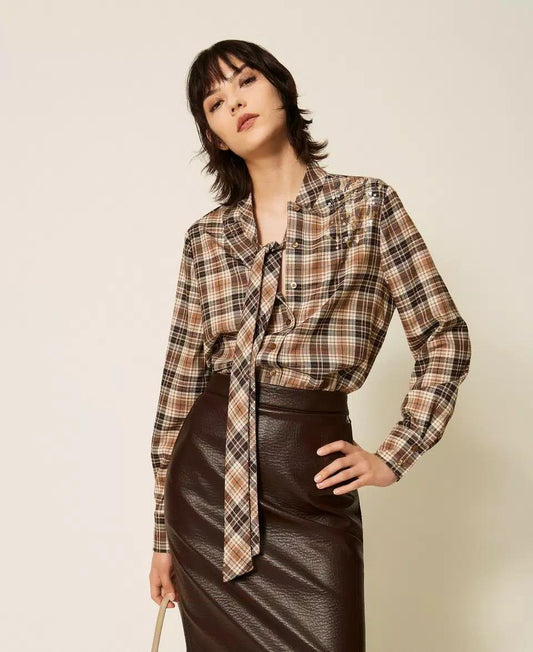 Camicia Twinset Actitude a quadri con dettagli di perline e paillettes decorative