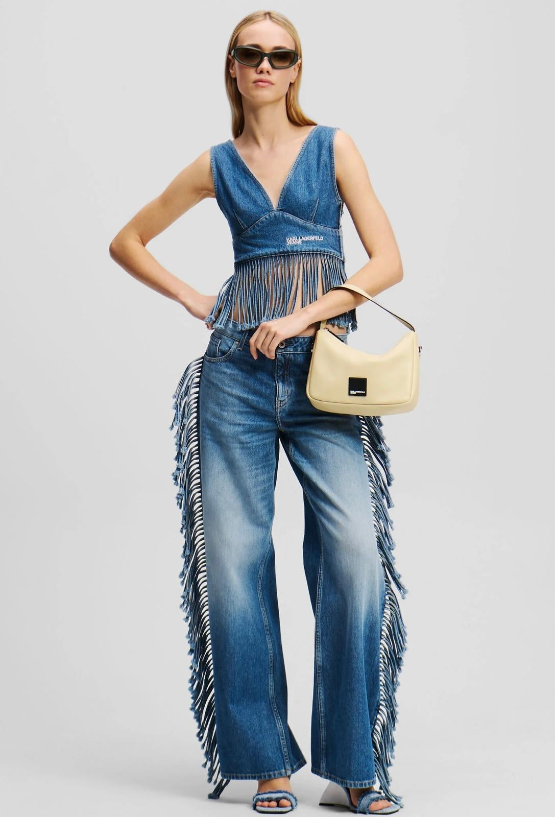 Top Karl Lagerfeld Jeans in denim con frange donna