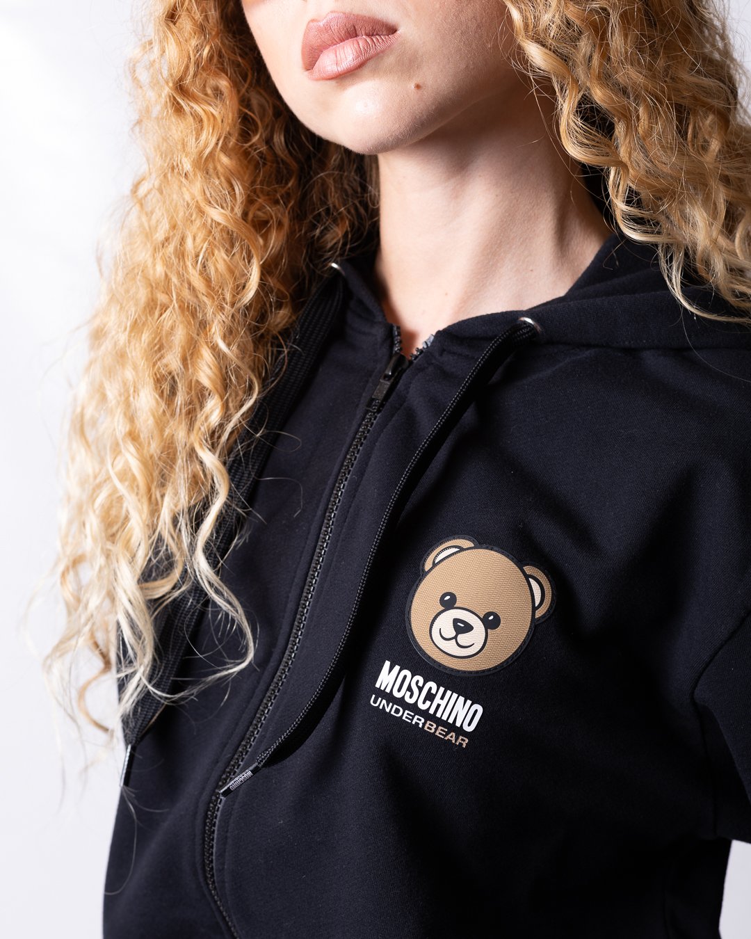 Felpa Moschino Active full zip con cappuccio e logo orsetto