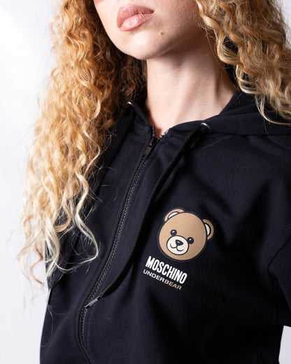 Felpa Moschino Active full zip con cappuccio e logo orsetto