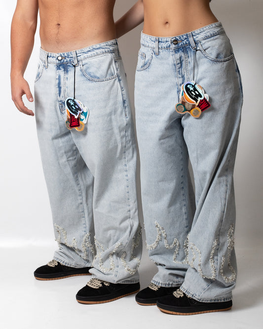 Jeans Barrow baggy con perline, borchie e goielli