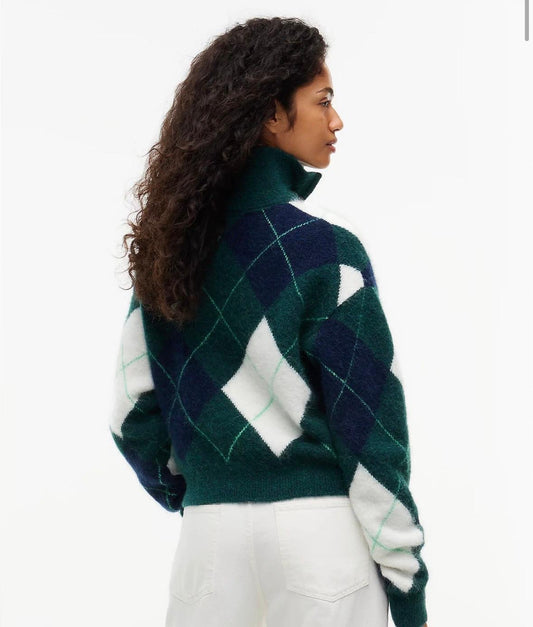 Maglia Tommy Jeans mezza zip con motivo argyle e logo ricamato