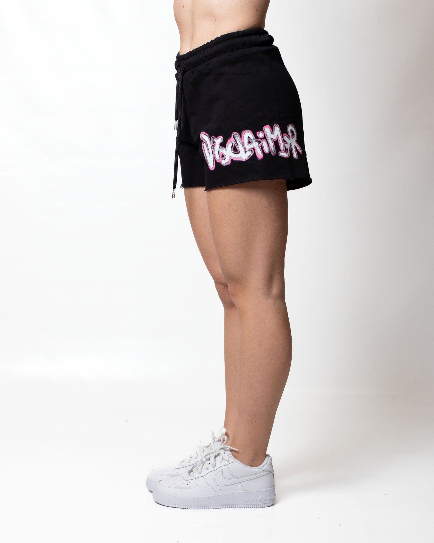Shorts Disclaimer in felpa con logo e glitter donna