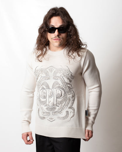 Maglia Philipp Plein girocollo "Embroidered Merino Strass" uomo