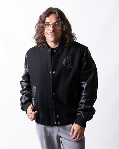 Giubbotto Just Cavalli in pelle e lana con logo-patch
