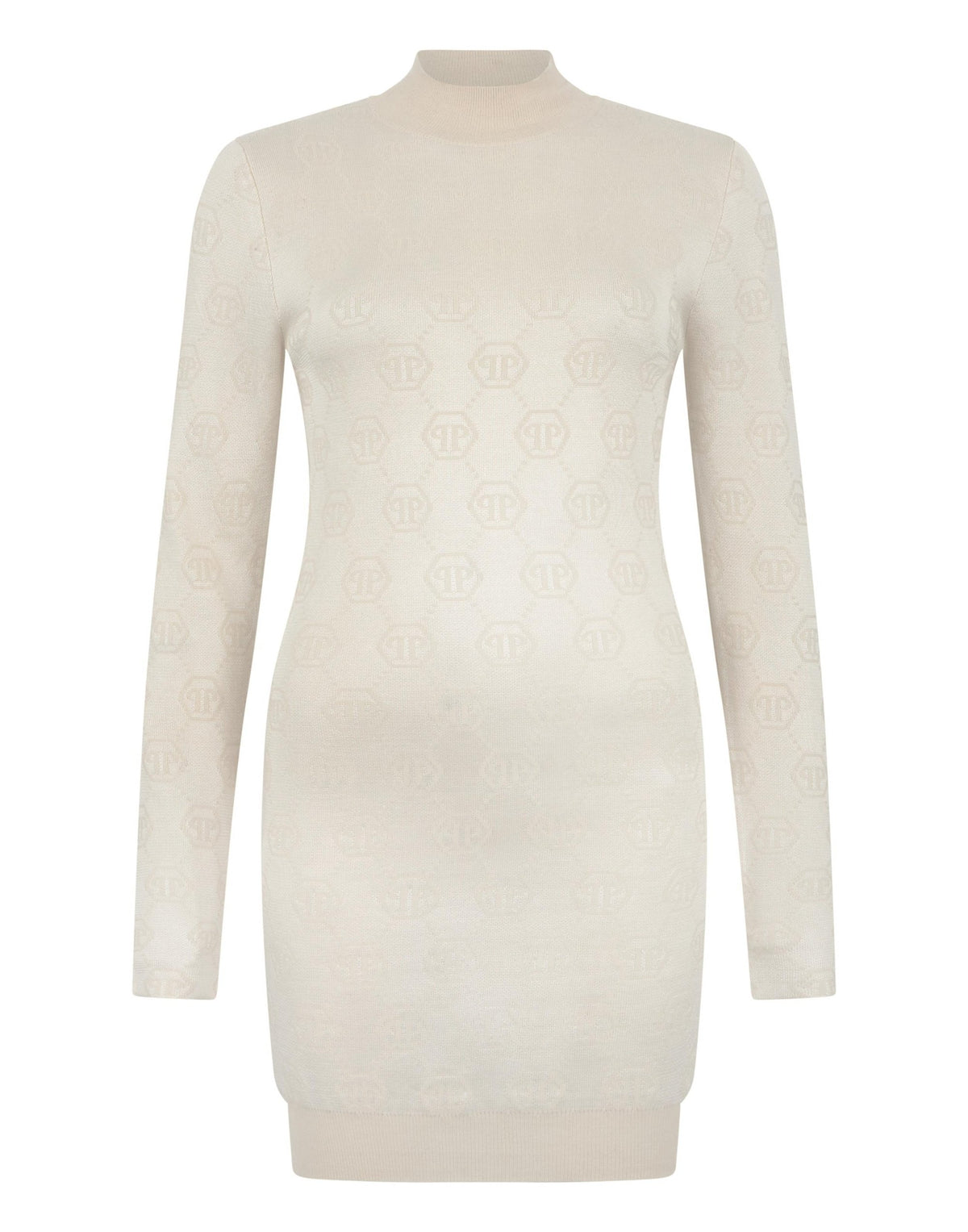 Abito Philipp Plein "Merino Wool Turtle Neck Mini Dress Jacquard Monogram