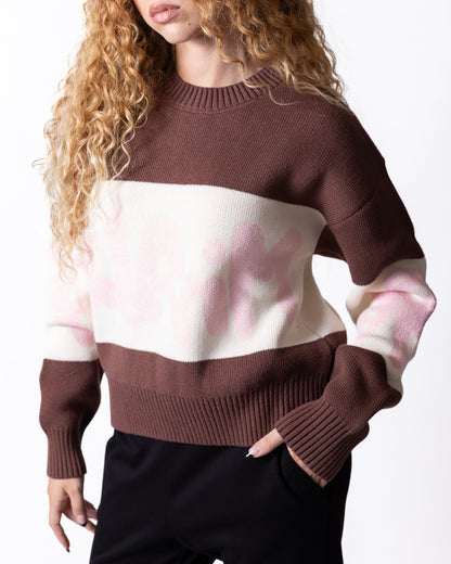 Maglia Disclaimer girocollo tricolor con logo effetto glitter