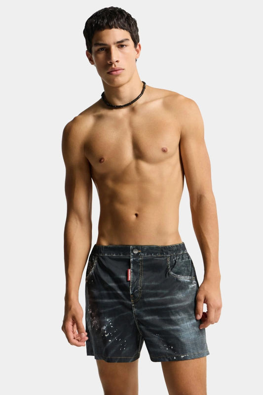 Boxer mare Dsquared2 con stampa denim uomo