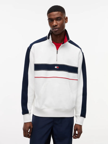 Felpa Tommy Jeans mezza zip a righe con logo flag uomo