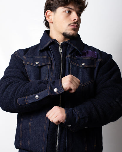 Giubbotto GCDS in denim con maniche in lana