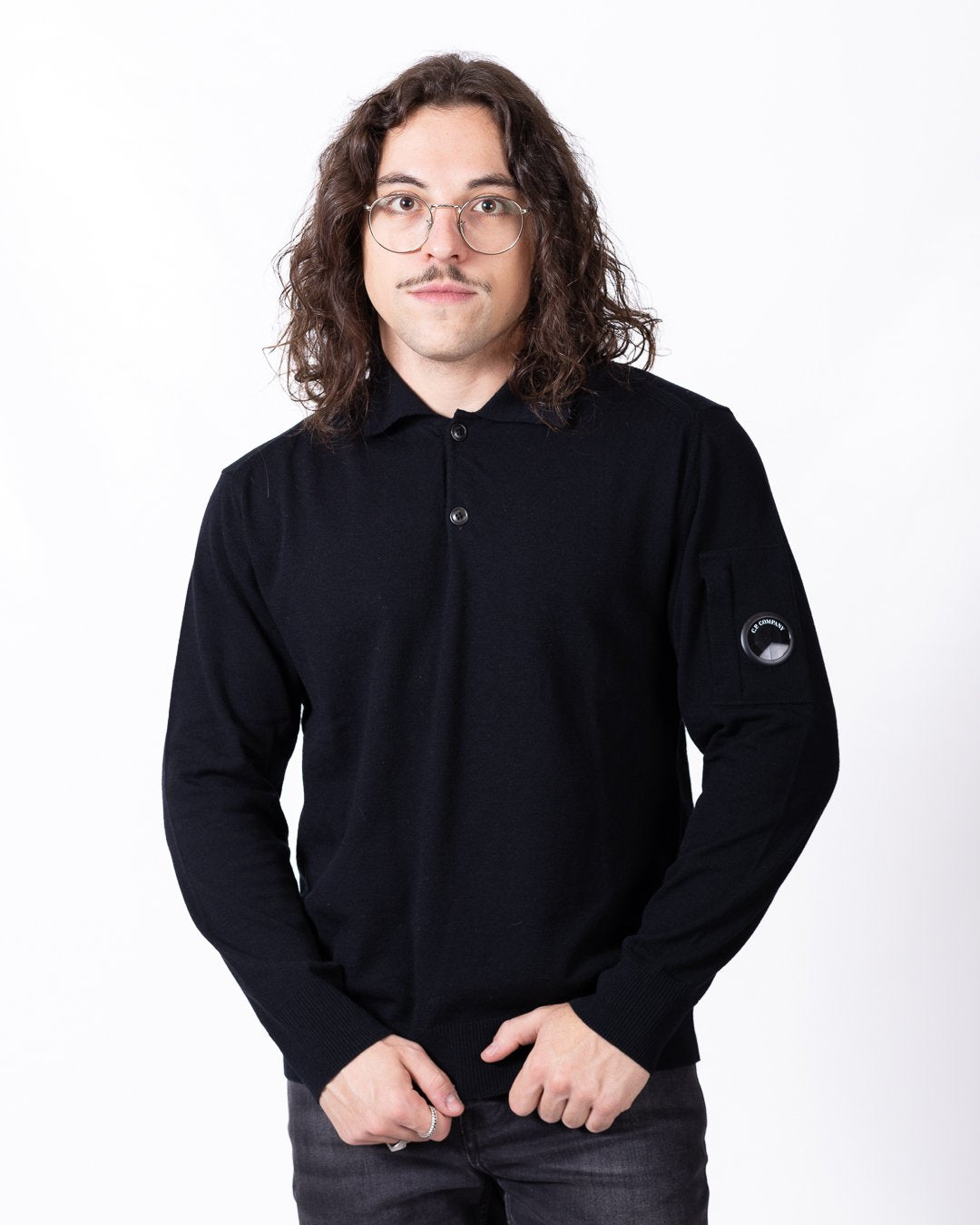 Maglia polo C.P. Company in lana vergine con lente