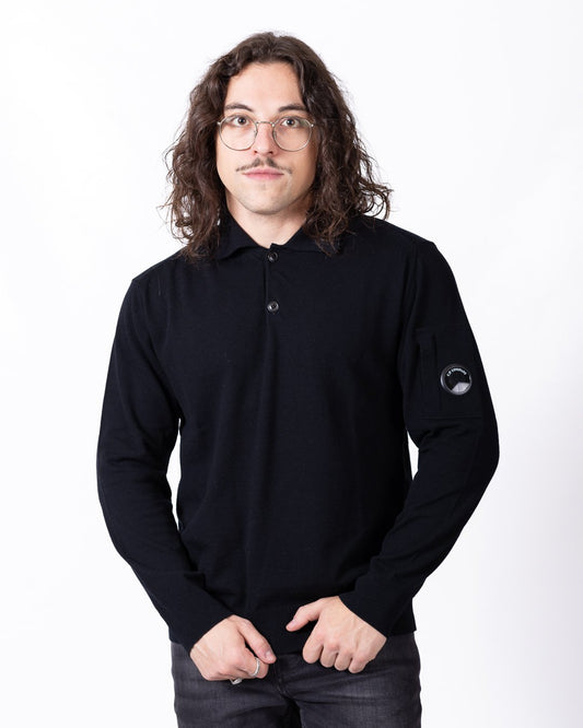 Maglia polo C.P. Company in lana vergine con lente