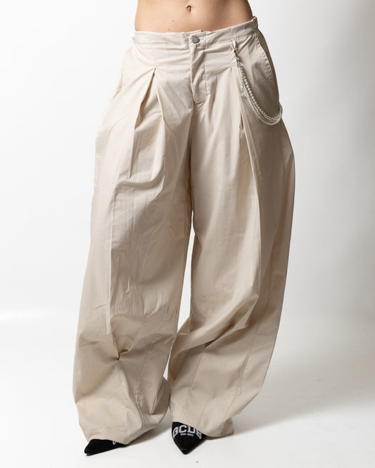 Pantalone Disclaimer in gabardine con catena e perle donna