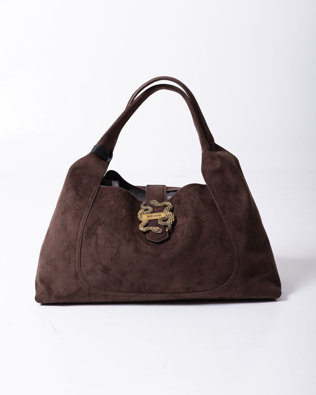 Borsa Just Cavalli in camoscio con dettaglio logo in metallo oro