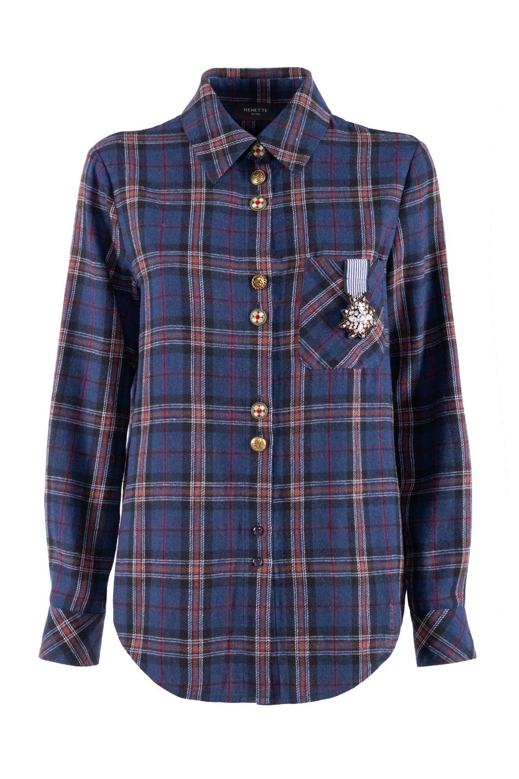Camicia Nenette con motivo a quadri, pietre e bottoni decorativi