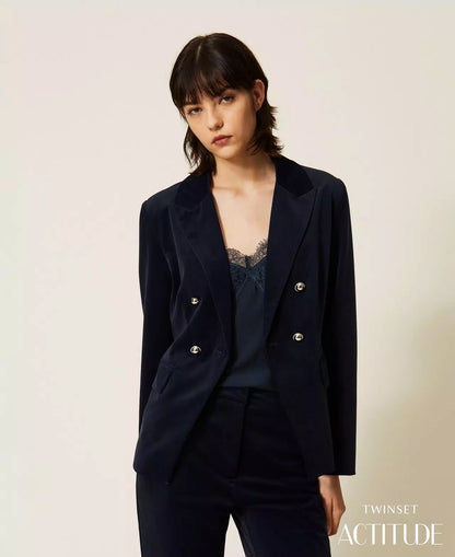 Giacca blazer Twinset Actitude doppiopetto in velluto donna