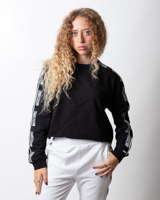 Felpa Moschino Underwear cropped girocollo con fasce logate donna