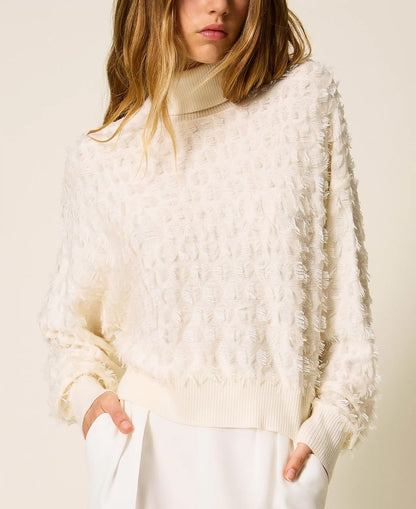 Maglia Twinset Actitude dolcevita con frange donna