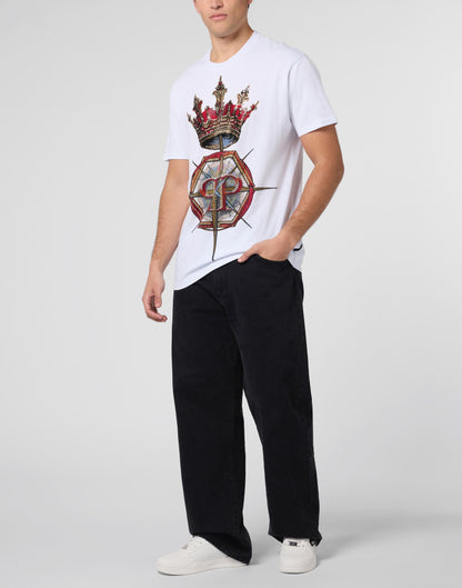 T-Shirt Philipp Plein con logo Crown Stones applicazione allover di cristalli
