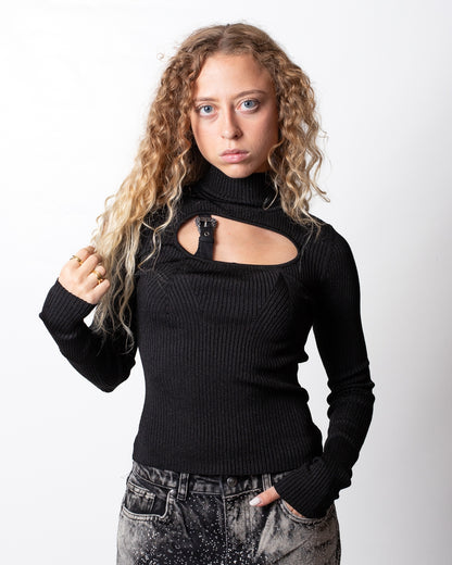 Maglia Versace Jeans Couture in costina con dettaglio cut-out donna