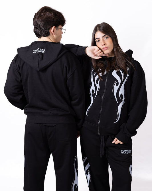 Felpa Comme des Fuckdown full zip con borchie e stampa