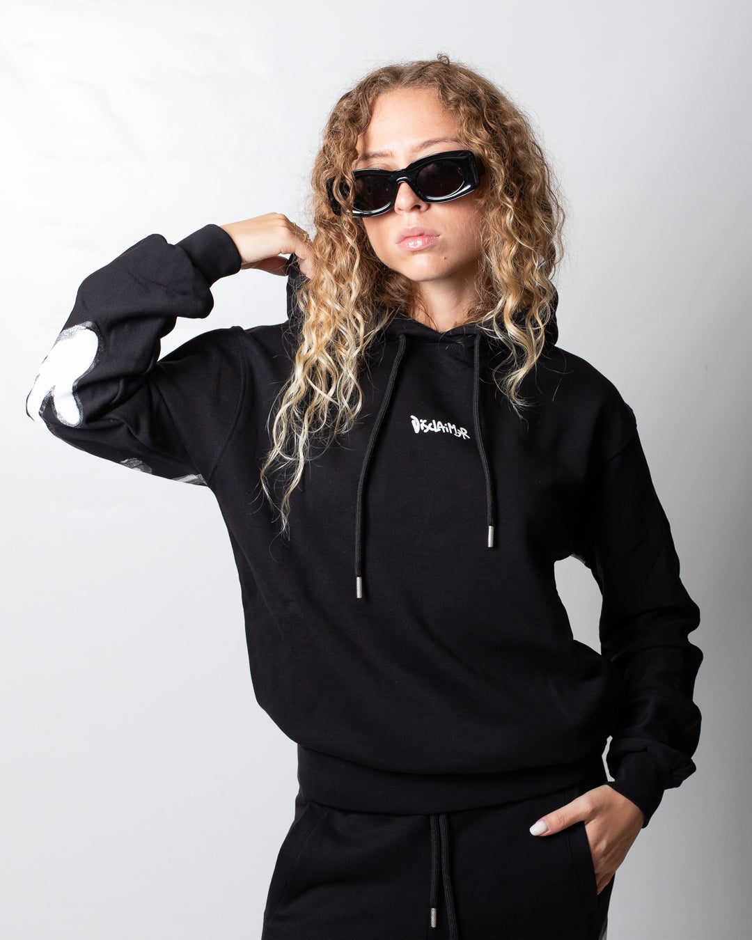 Felpa Disclaimer con cappuccio e logo glitter donna