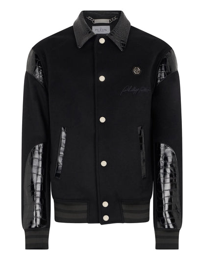 Bomber jacket Philipp Plein in lana e cashmere con inserti in pelle stampa di coccodrillo