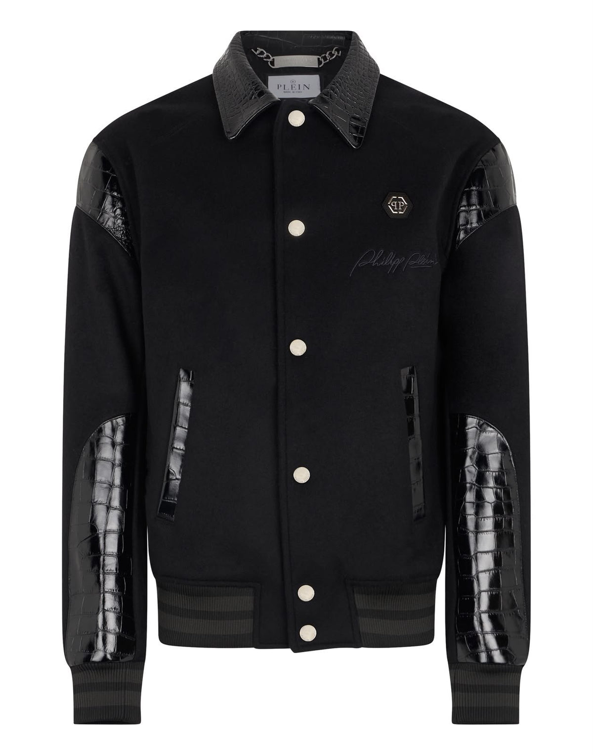 Bomber jacket Philipp Plein in lana e cashmere con inserti in pelle stampa di coccodrillo