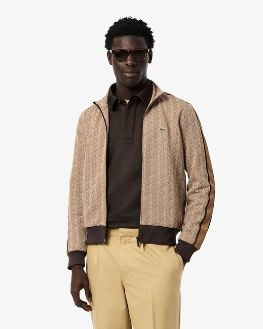 Felpa Lacoste con zip logata allover uomo