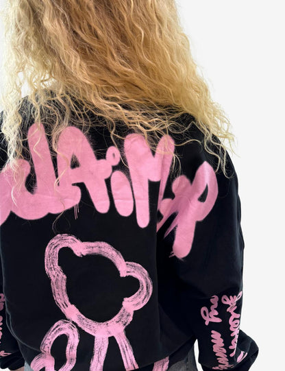 Felpa Disclaimer girocollo con logo e orso sul retro donna
