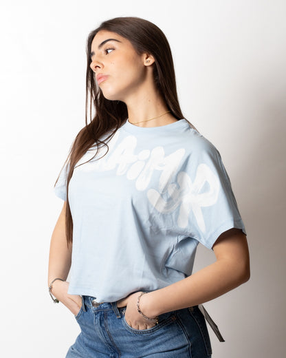 T-Shirt Disclaimer cropped con logo glitter donna