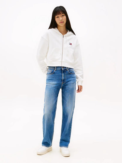 Felpa Tommy Jeans cropped fullzip con cappuccio donna