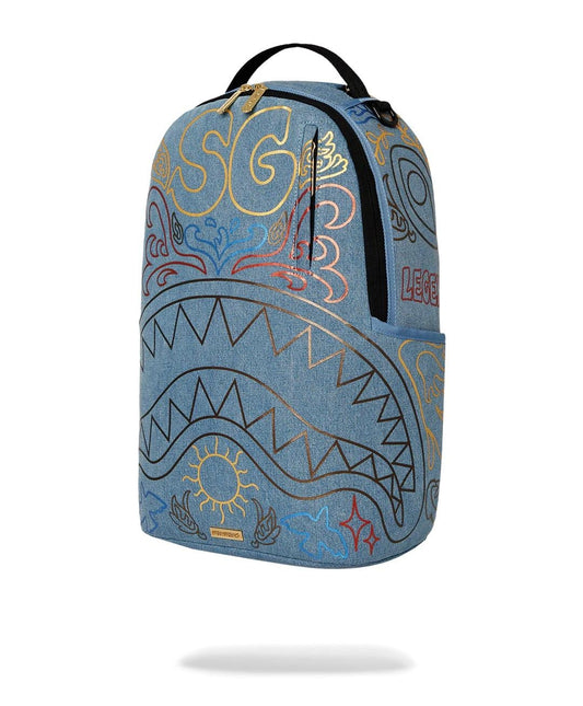 Zaino Sprayground denim Metallic printed denim shark dlxsv backpack